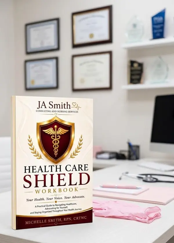 The Health Care Shield on a desk beside a stethoscope