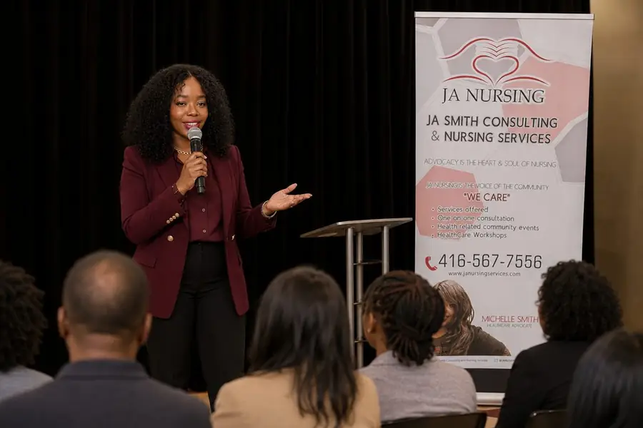 Michelle Smith speaking to a community audience